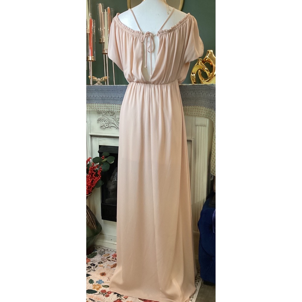 GB Blush Pink Cold Shoulder Maxi Dress Wrap V-Neck Formal Gown Size M - Picture 3 of 5
